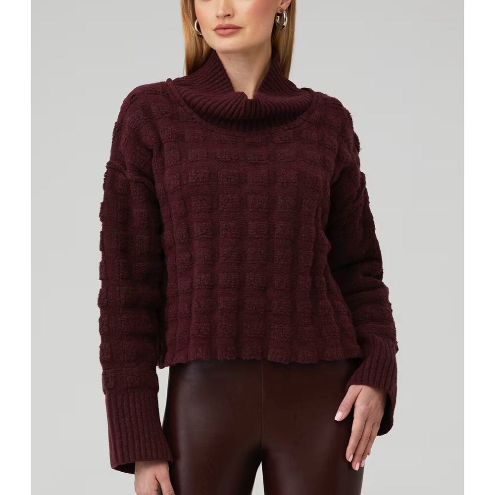 Free People We The Free Soul Searcher Mock Neck Wine Sweater, Size XS, Cropped